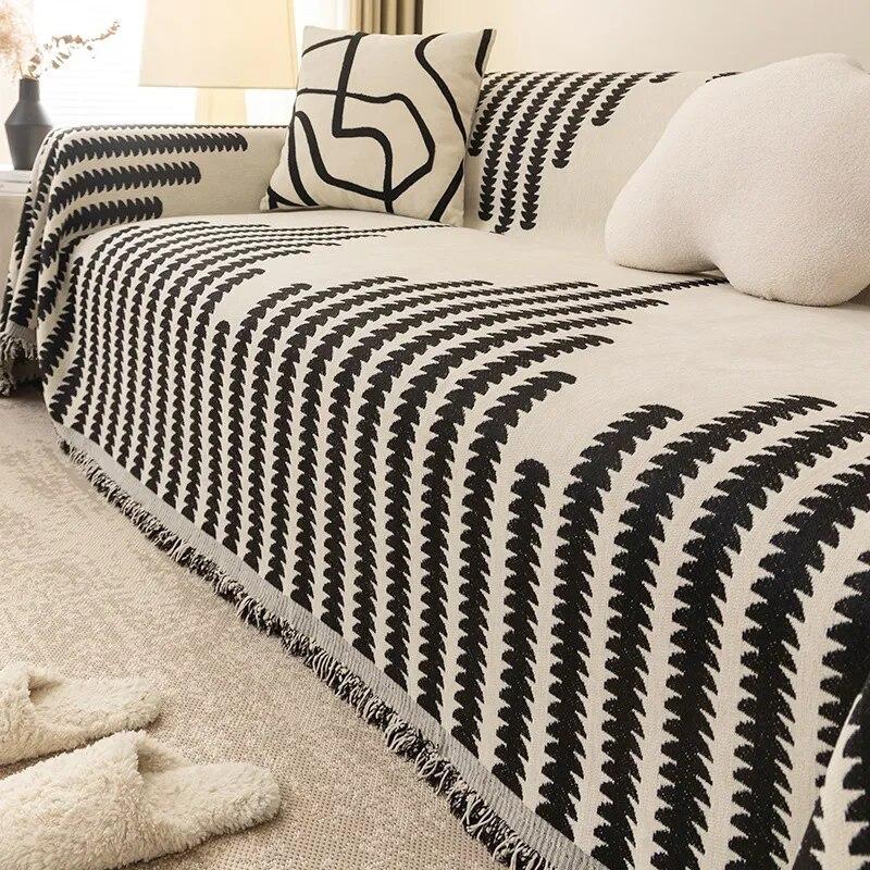 Nordic Sofa Dynepledd Universal Strikket Sofatrekk med dusker Innstil Utendørs pikniktepper Billedteppe til seng