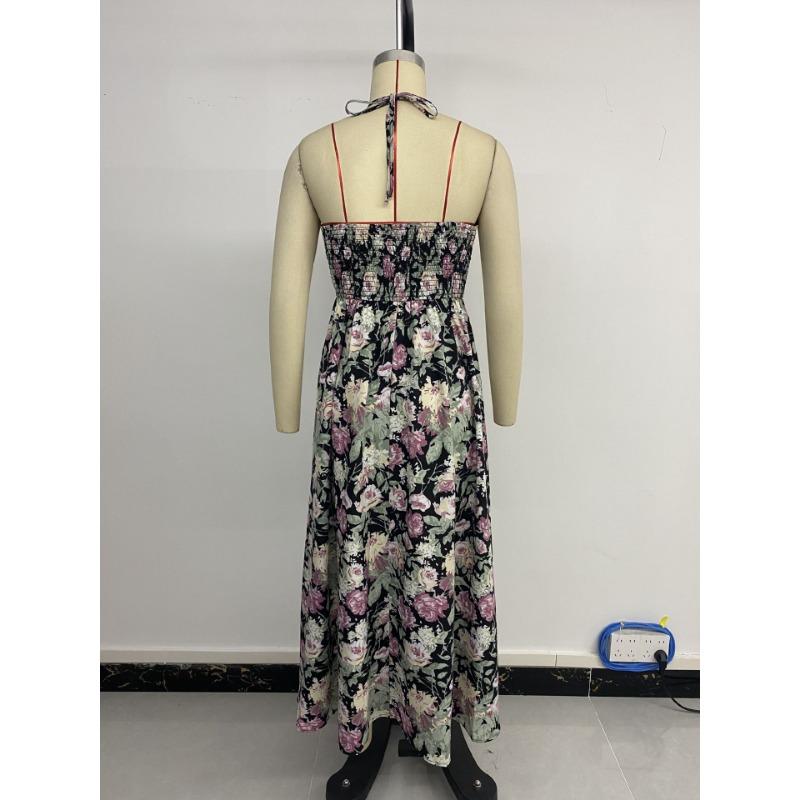 Vacation Backless Floral Printed Suspender Dress