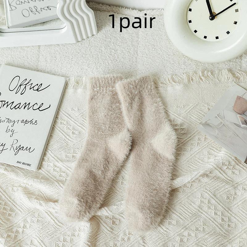 5 Pairs Winter Mink Velvet Socks Women White Black Warm Plush Home Sleeping Sock Soft Thicken Thermal Fluffy Middle Tube Socks