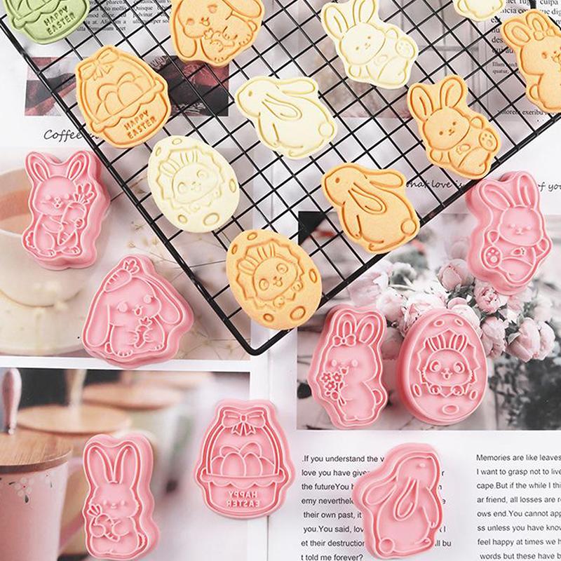 Easter Cookie Cutters Set, 8 Pcs Cookie Cutter With Plunger Stamps, 3D Cookie Stamps For Easter Biscuit Snacks Cheese Baking
