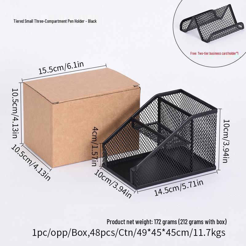 Multifunctional Metal Ladder Pen Holder with Three Compartments for Desktop Storage