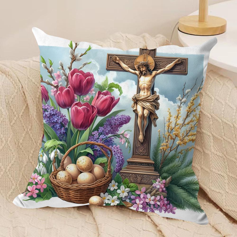Easter Rabbit Cute Cushion Cover Silky Short Plush Invisible Zipper Dustproof Sofa Pillow Case for Home Decor
