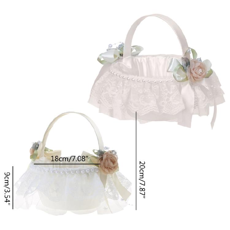 Delicate Wedding Flower Girl Basket with Lace Flowers Roses Ig Popular for Party