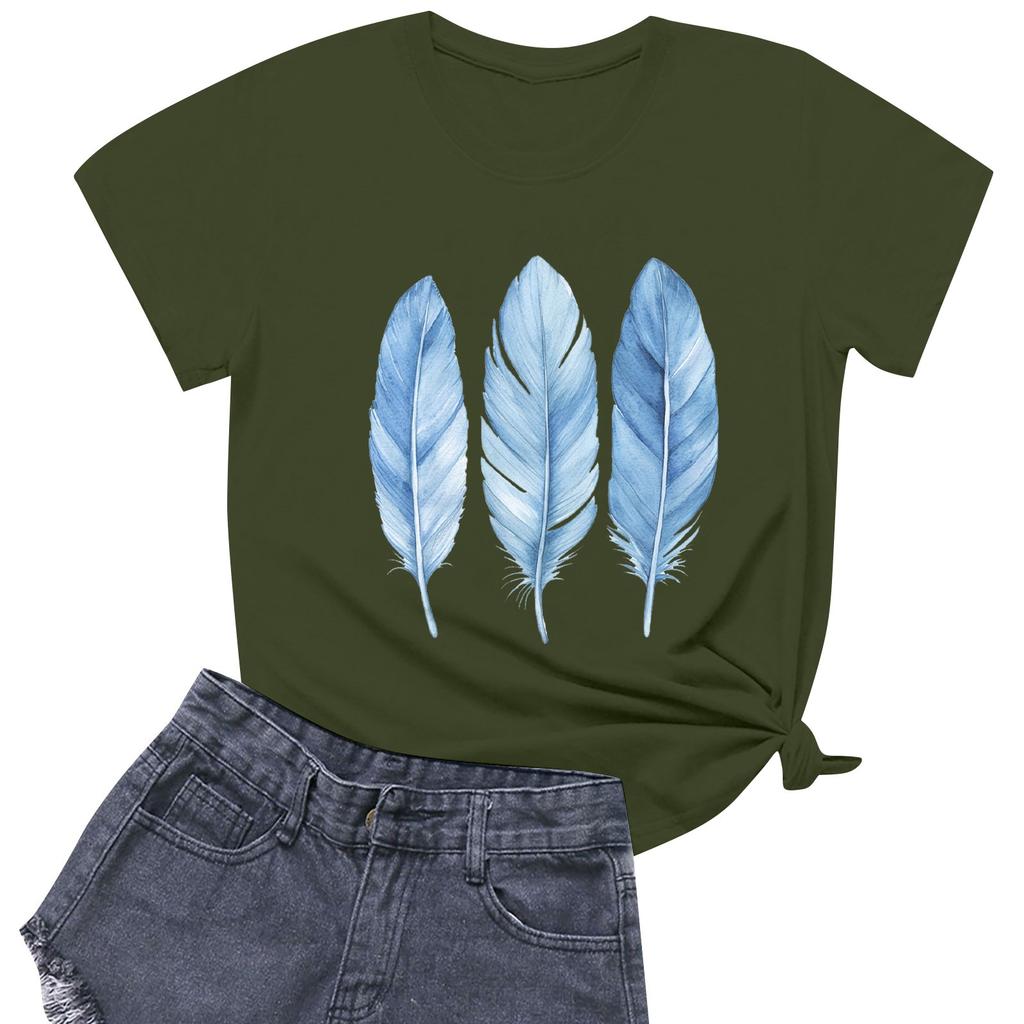 Women's Fashion Casual Printed Short Sleeve Round Neck Pullover Tops