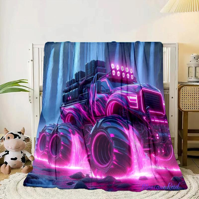 Electric Monster Truck Art Blanket Flannel Blanket for bed, sofa, Camping, Hiking, Picnic Essentials, gift for family Fan gifts