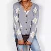 Autumn new sweater for women, European and American loose collegiate floral button knit cardigan for women