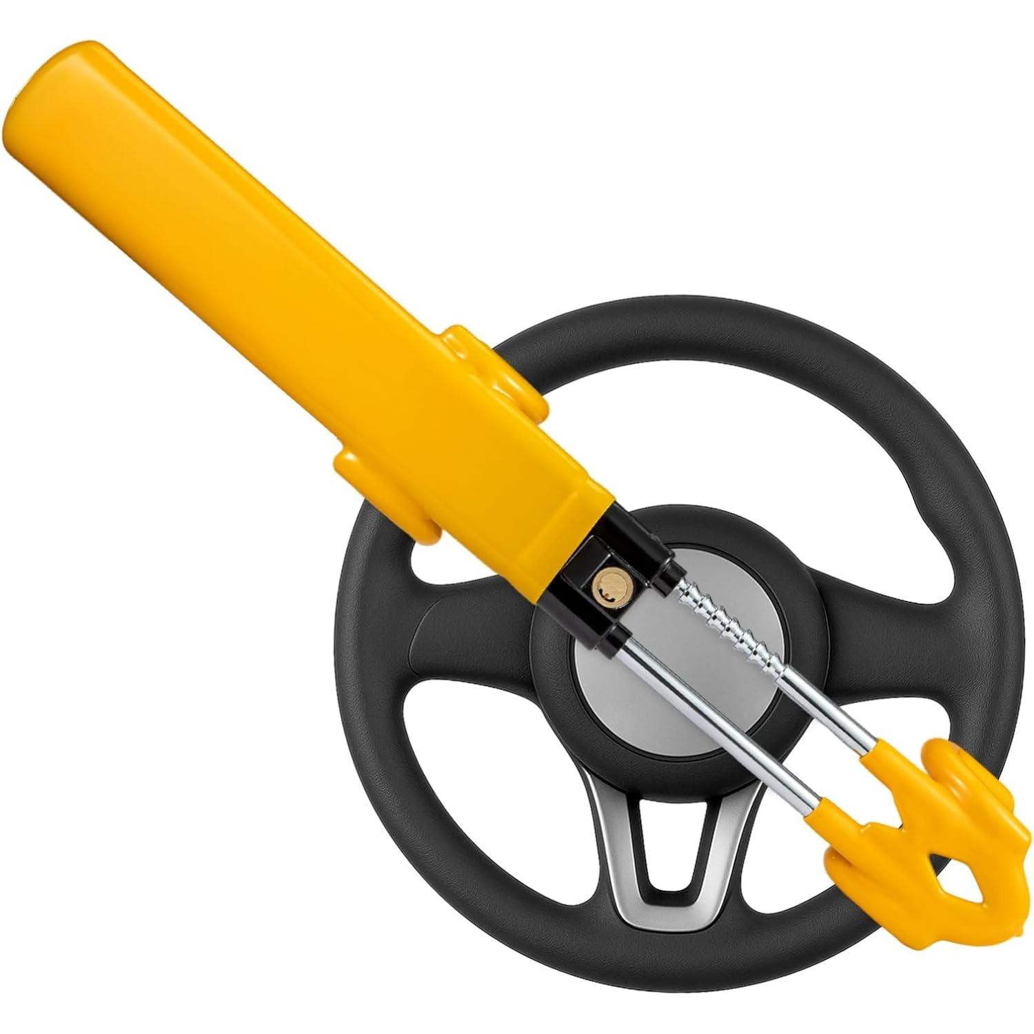 

Twin Bar Steering Wheel Lock Heavy Duty Anti-Theft Device for Cars SUVs Trucks & Vans High Visibility Yellow Adjustable Universal Fit Includes 2 Keys A1