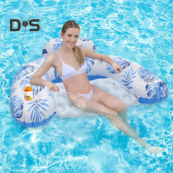 Inflatable Pool Float for Adults PVC Pool Floating Lounge Chair with Cup Holder Summer Beach Pool Lounger for Party Water Fun