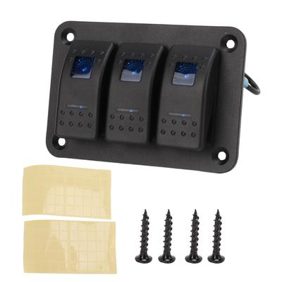 3 Gang Rocker Switch Overcurrent Protection LED Blue Backlit IP65 Waterproof for 12‑24V Vehicles Boats SUV Trucks