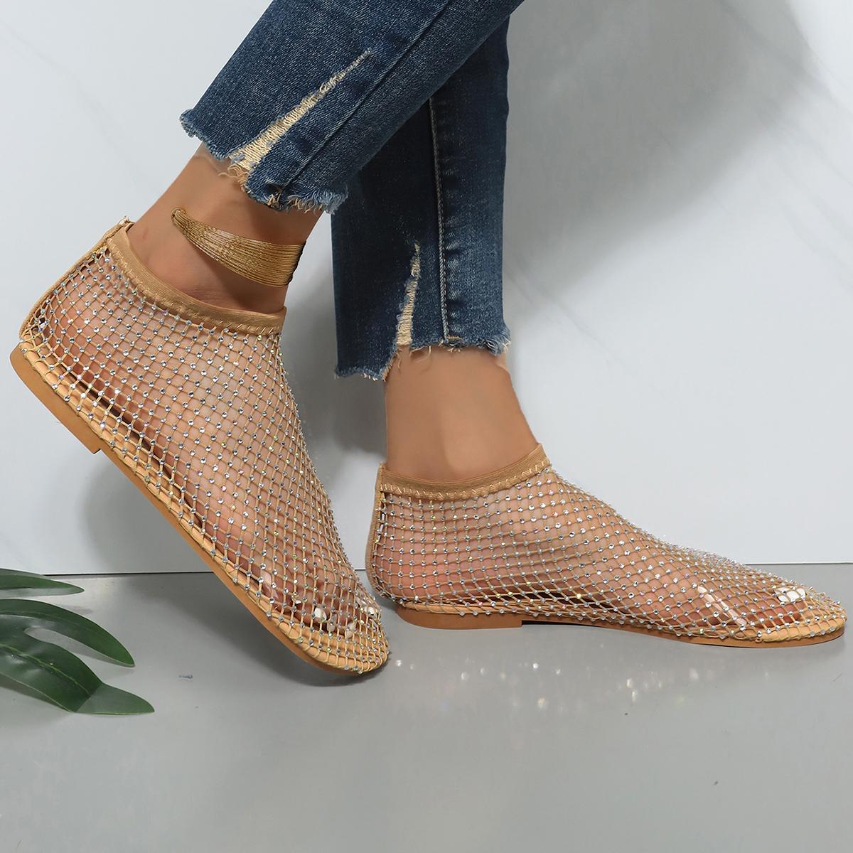 

Большие размеры, сандалии из полой сетки для женщин, осенние, интернет-знаменитости, универсальные, иностранные, на низком каблуке, со стразами, одна нога 43 золотой