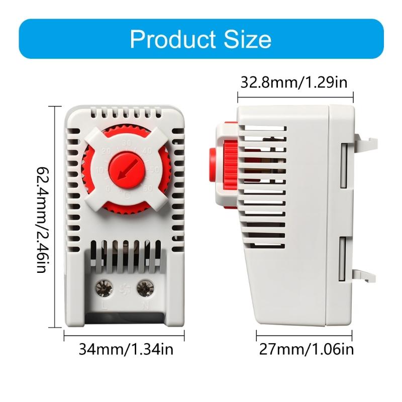 Multifunctional Thermostat for Heating and Cooling Systems Adjustable 0-60℃ with DIN Rail Mount and Flame Retardant Plastic