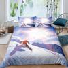 Winter Ski Sports King Queen Duvet Cover Snow Skiing Bedding Set Cartoon High Mountain Landscape 2/3 Pcs Blue White Quilt Cover
