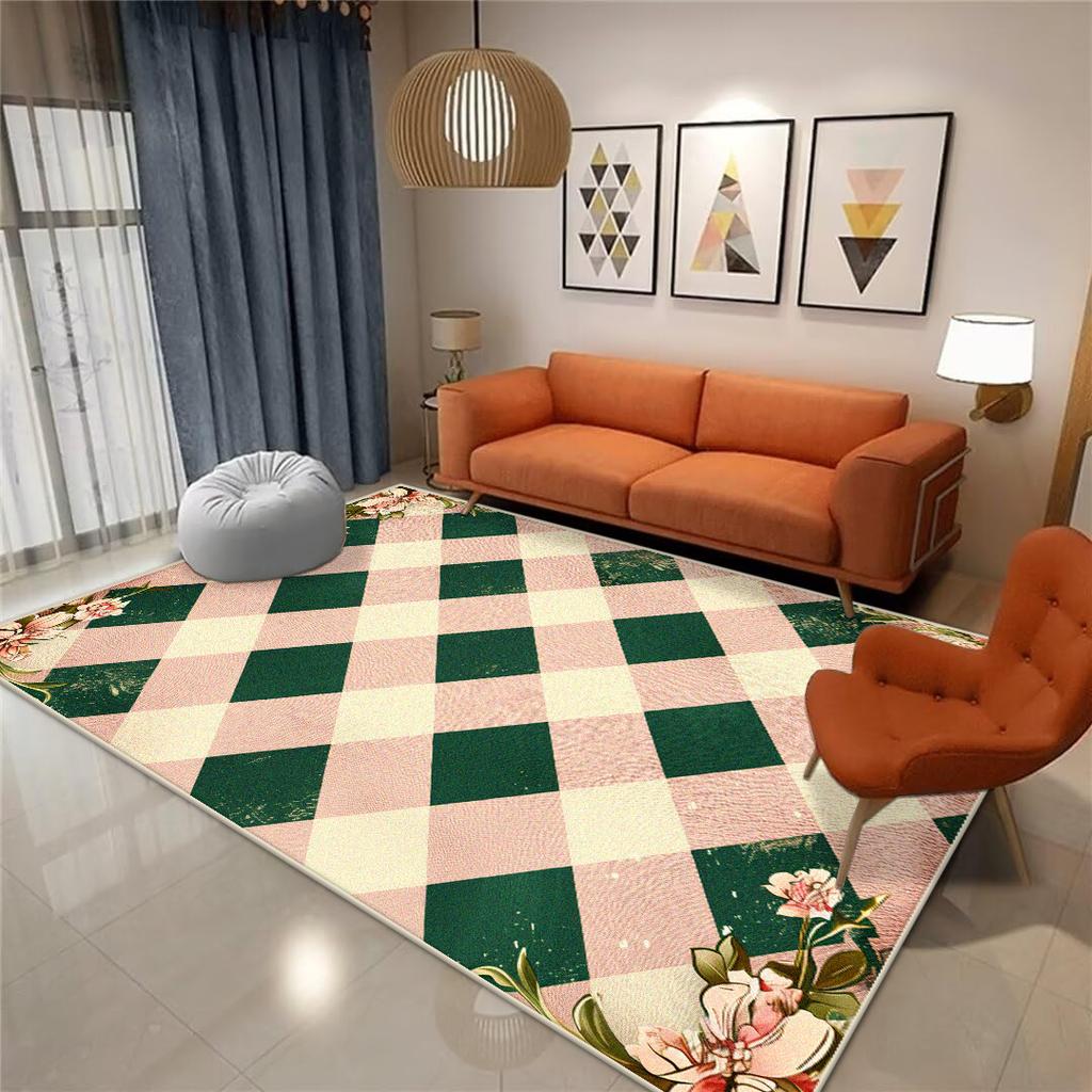 Nordic Style Geometric Rugs Modern Aesthetics Decoration Home Carpet Luxury Green Bedroom Non-slip Washable Mat Living Room
