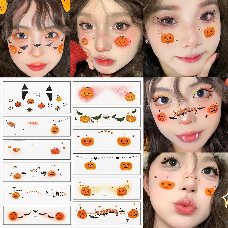 Children's Halloween Pumpkin & Ghost Face Stickers: Washable Makeup & Face Painting Decals