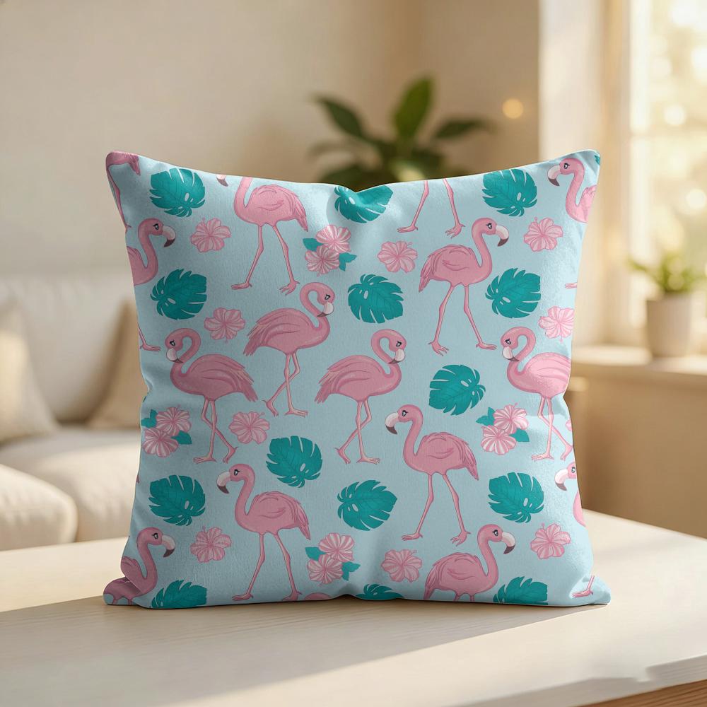 Flamingo Pattern Cushion Cover Silky Short Plush Invisible Zipper Dustproof Sofa Pillow Case For Home Decor