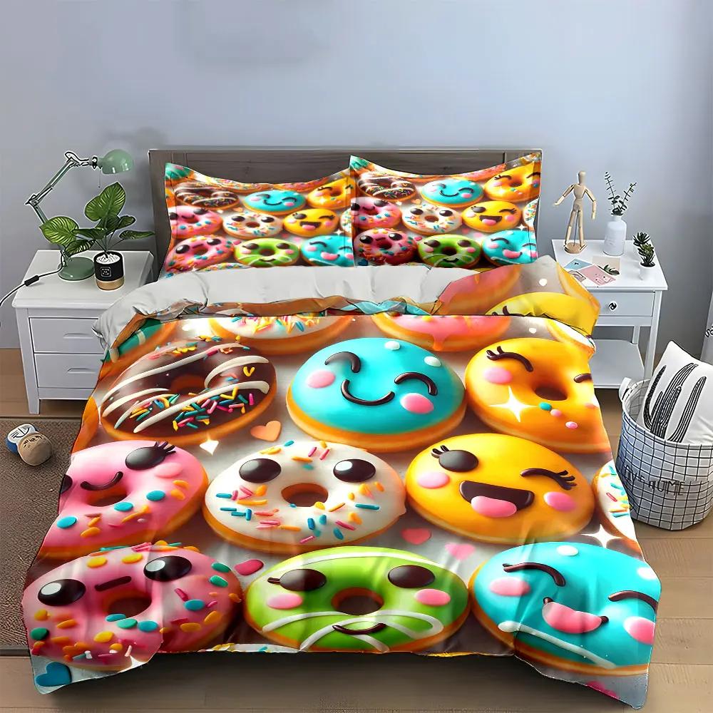Cute Donut Decoration Bundle Multiple sizes kid's and adults' bedroom Exquisite 3PC bedding set gift