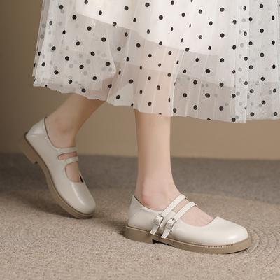 French Mary Jane Small Leather Shoes Women'S Shallow Summer New Flat-Soled Single Shoes British Round Head Loafers Women'S Shoes