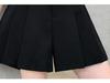 2026 Plus Size High Waist A-Line Black Pleated Shorts for Women