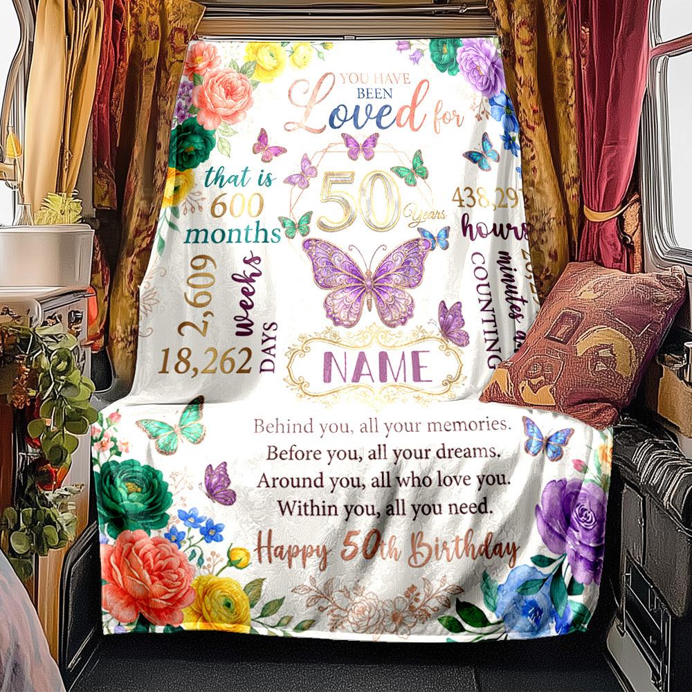 Happy 50Th Birthday Customizable Blanket Customize Your Name Soft Cozy Throw For Picnics Outdoor Travel And Camping Sofa Office Allseason Use Travel