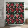 Green Christmas Shower Curtain with Red Poinsettia Floral Pattern, Polyester Fabric, Waterproof Home Decor Item for Bathtub Size