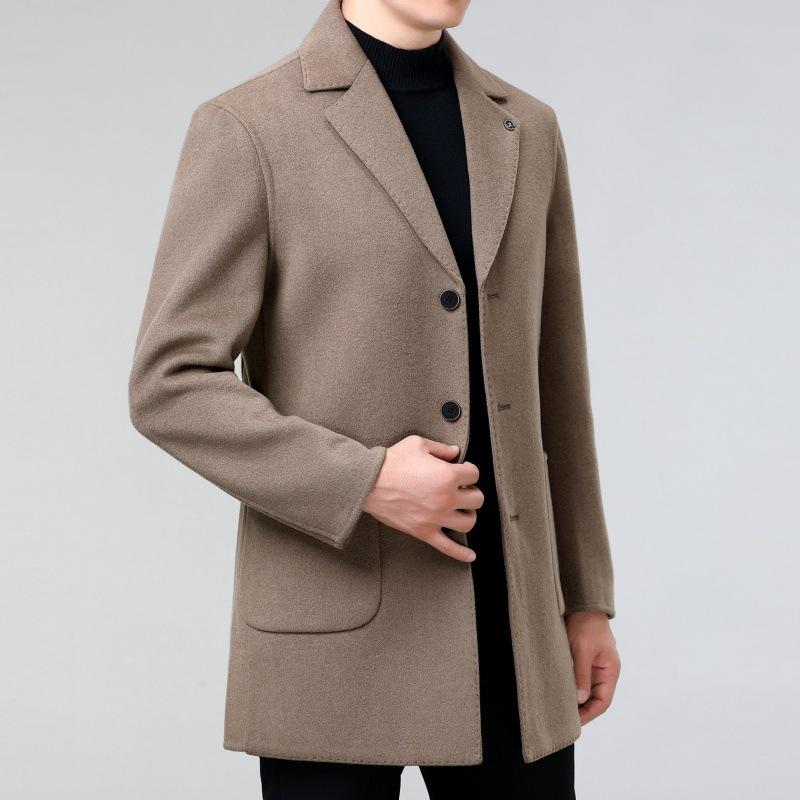 Autumn and Winter Double-sided Cashmere Coat for Men, Mid-length Suit Collar Woolen Coat, Middle-aged Dad Woolen Windbreaker