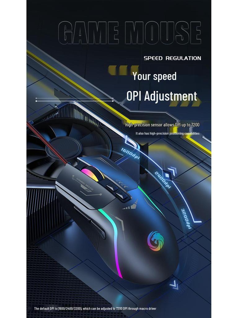 RGB-Beleuchtung Kabelgebundene Gaming-Maus mit Makroprogrammierung für Desktop und Laptop
