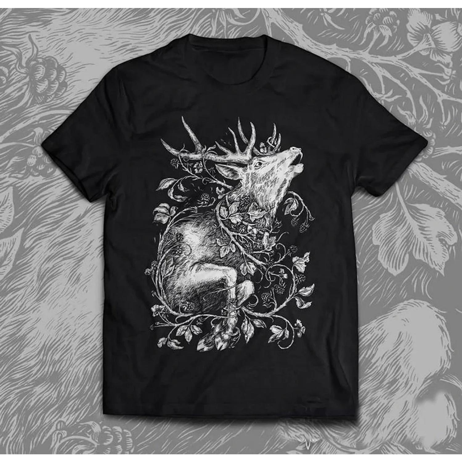 Creative Design Deer in Bramble Norse mythology T-Shirt 100% Cotton O-Neck Summer Short Sleeve Casual Mens T-shirt Size S-3XL S чёрный