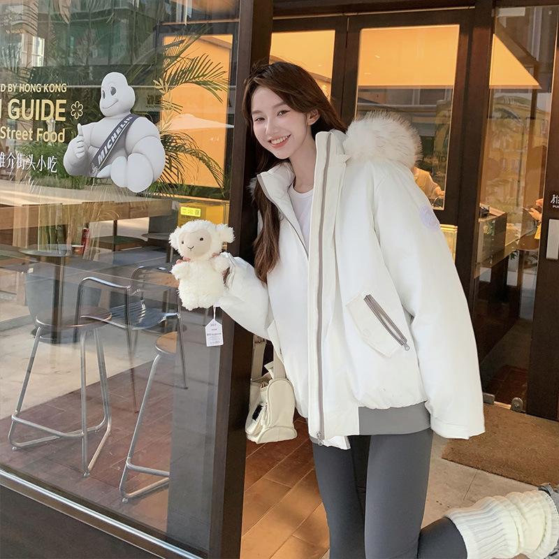 Fur collar tooling cotton clothes women's winter new badge thickened cotton clothes loose hooded bread clothes jacket