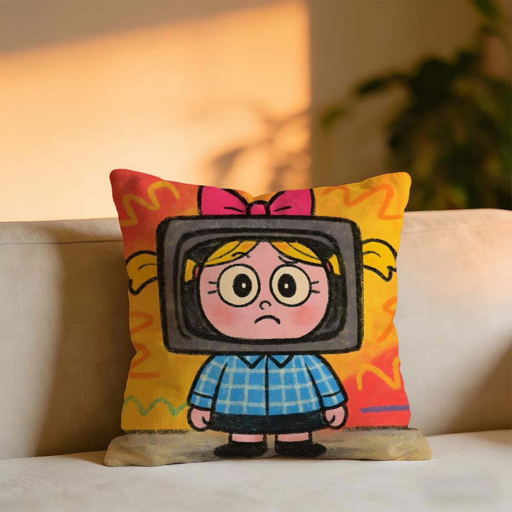 Cute Cartoon Little Girl Cushion Cover Cozy Velvet Throw PillowSoft Warm Cushion For Sofa  Bed