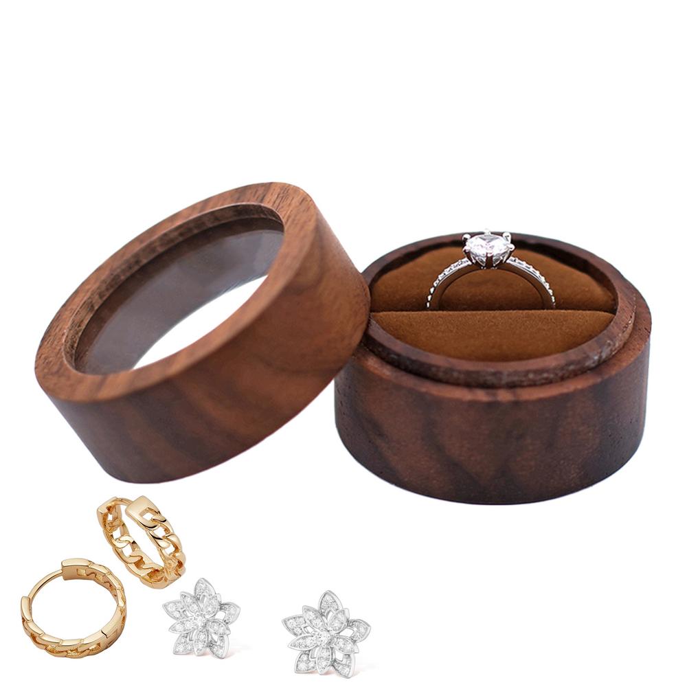 Wooden Wedding Ring Box Round Engagement Ring Holder Elegant Jewelry Storage Box Retro Ring Stand For Proposal Birthday