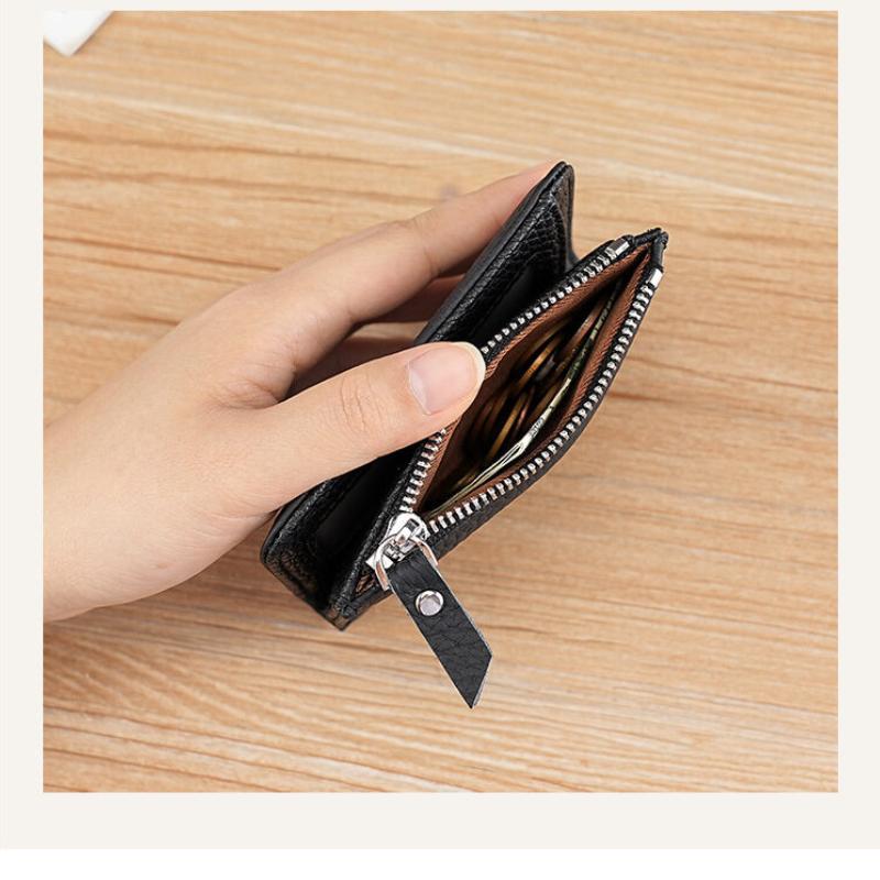 Japanese Style Fashion Ultra Thin Short Purse Large Capacity Women RFID Real Leather Wallet Zipper Coin Card Purse