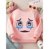 Kids Crewneck Sweatshirt, Cute Smiley Crying Face Tear Drop Graphic Print