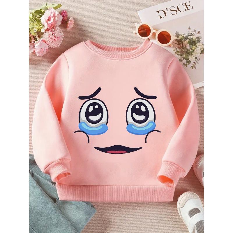 Kids Crewneck Sweatshirt, Cute Smiley Crying Face Tear Drop Graphic Print