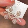 Niche bow zircon crystal ball pearl earrings 1011 new popular temperament advanced sense silver needle stud earrings women