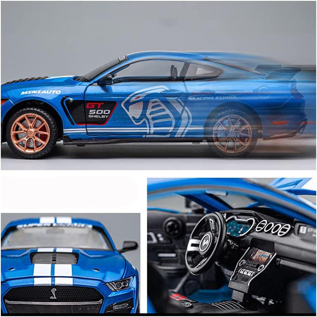 Maßstab 1:24 Mustang Shelby GT500 Druckgussauto-Modellspielzeug, zurückziehbares Spielzeugfahrzeug mit Ton und Licht für Kinder, Kleinkinder, Jungen und Mädchen, Geschenkkollektion