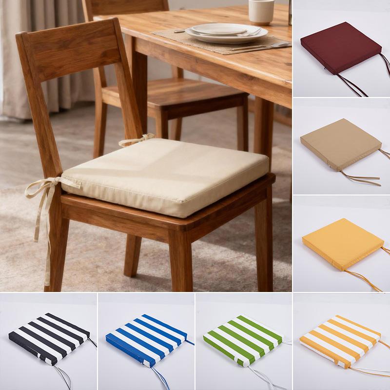 Solid Color Square Cushions Outdoor Waterproof Patio Cushions Striped with Binding Strap for Garden Sofa Chair Seats Decoration