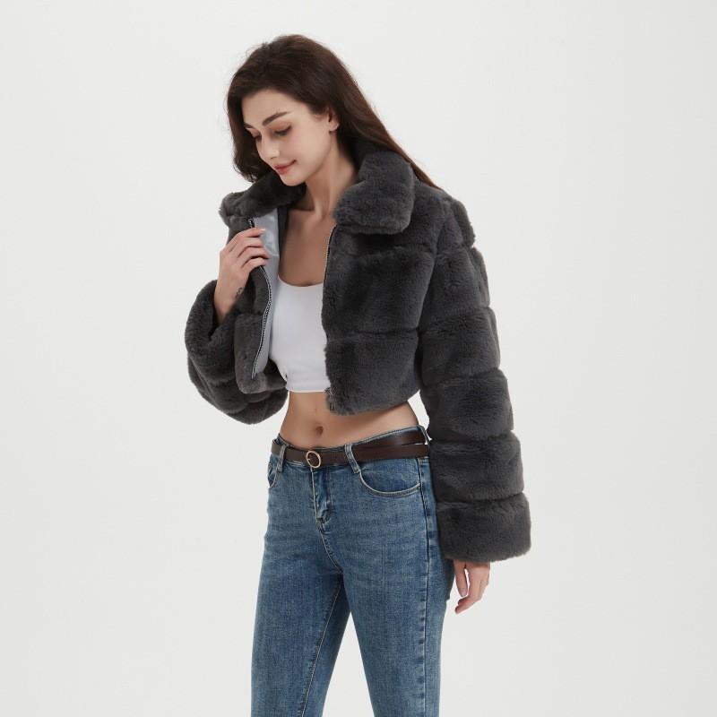 2026 Fall Winter Faux Fur Jacket Women Short Hooded Patchwork Coat Streetwear