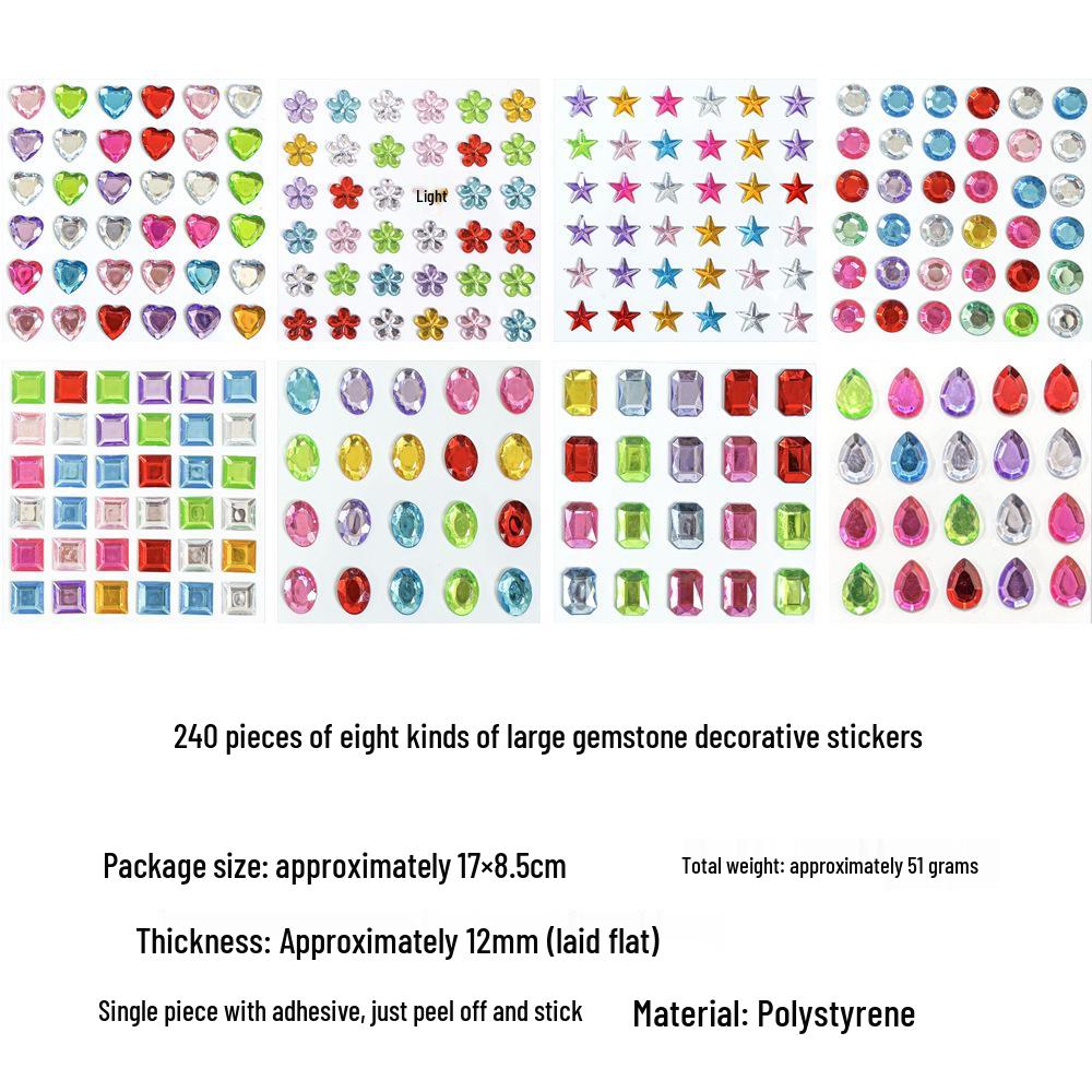 Gem Stickers: Kids' 3D Acrylic Crystal DIY Rhinestone Decorations, Colorful Cross-Border Designs for Girls