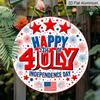 2D Flat, 1pc Round Aluminum "Happy 4th of July Independence Day" Sign, Patriotic Stars & Fireworks Metal Plaque, Red White Blue USA Flag Design
