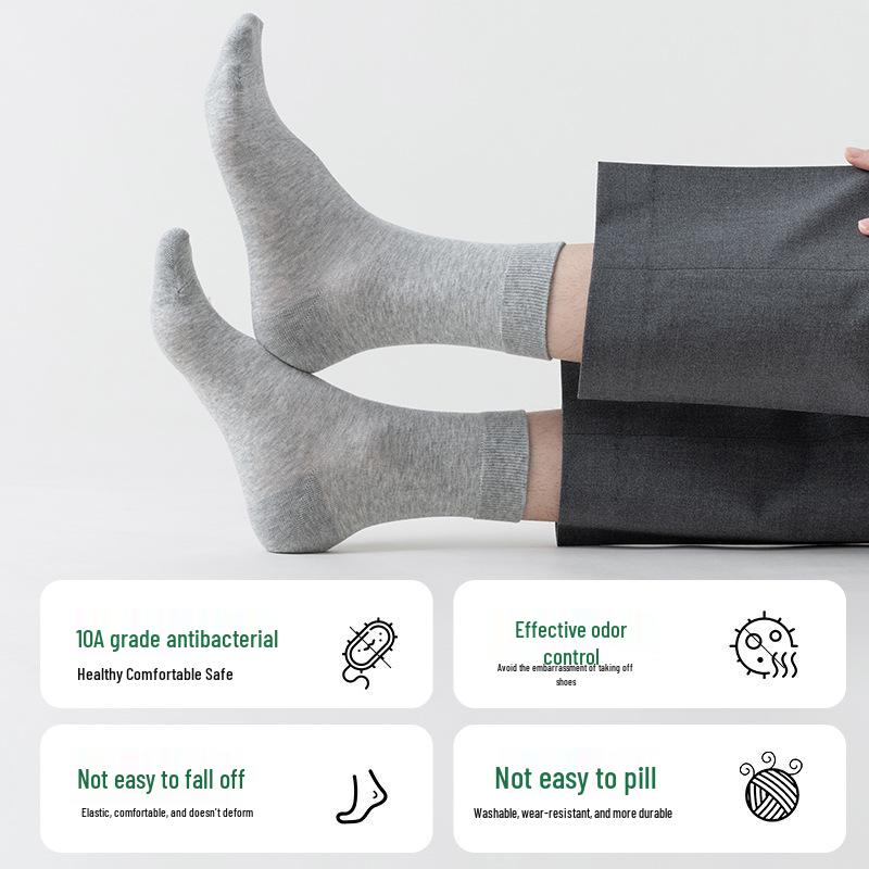 Zhuji Men's Boneless Cotton Socks - Solid Color, Mid-Calf, Sweat-Absorbent, Casual & Business Wear for Spring & Autumn.