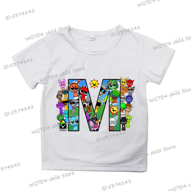 2025 Neue Sprunki Englischer Buchstabe ABCD.. Kinder T-Shirts Mode Incredibox Spiel T-Shirt Cartoon 26 Alphabet Jungen Mädchen Lustiges T-Shirt