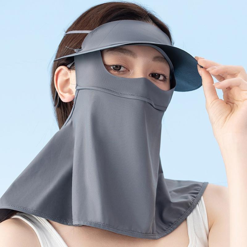 Maschera parasole con visiera in gomma nera, protezione UV, protezione solare per il viso intero, protezione per il collo, velo in seta ghiaccio