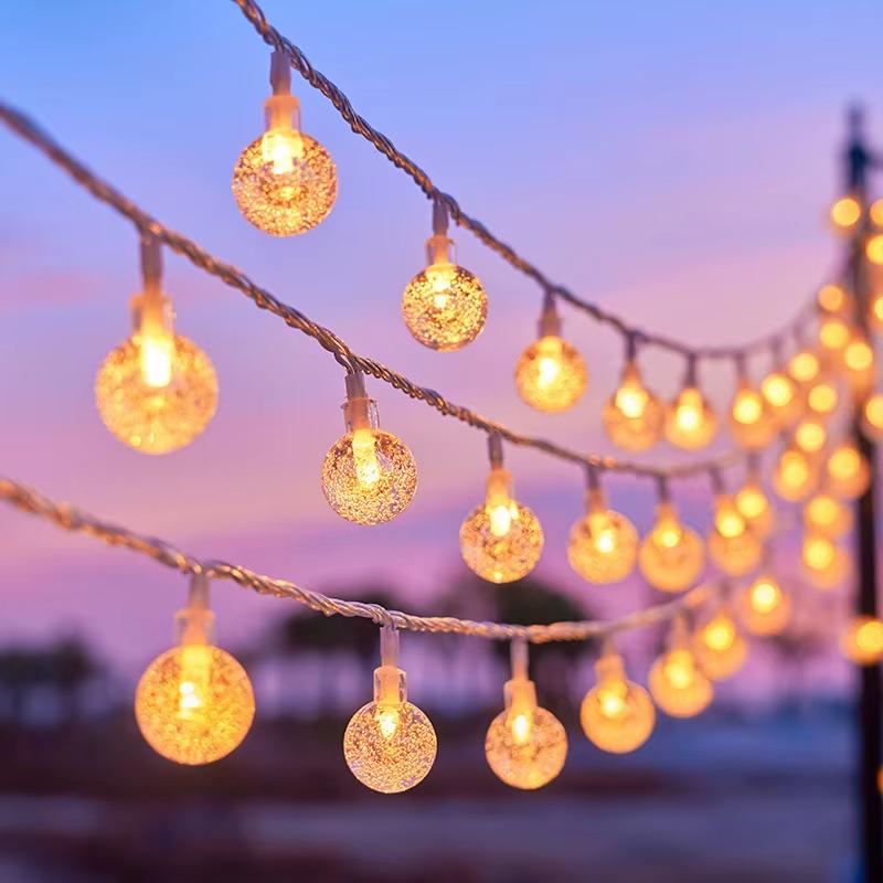 USB Crystal Ball String Lights with Remote Control 8 Modes IP65 Waterproof Warm White LED Garland for Garden Wedding Christmas Decor