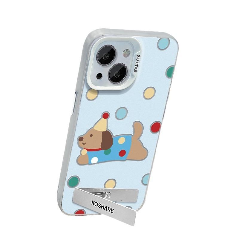 Applicable To Xiaomi 14pro Mobile Phone Case Opporeno12 Cute Polka Dot Puppy Stand Vivos19 Color Silver Matte