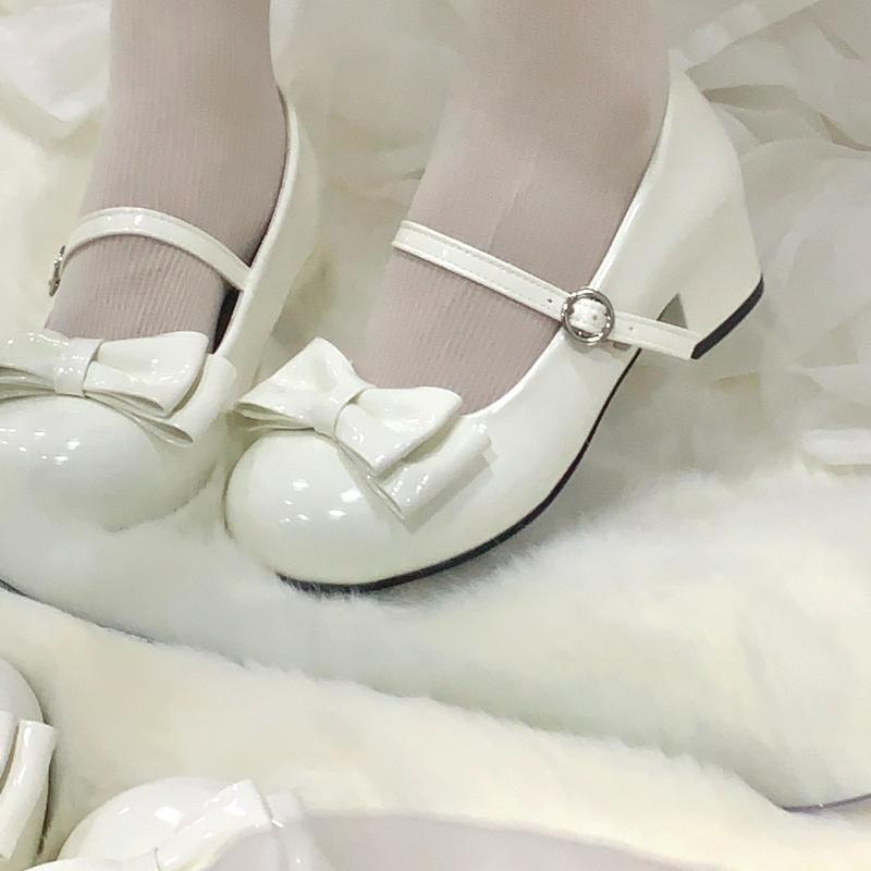 Cute Butterfly-knot Women Lolita Mary Jane Shoes Concise Thick Heel Leather Shoes 2026 Spring Autumn Ladies Dress Pumps