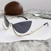 Sweet Edgy Rhinestone Gradient Cat-Eye Decorative Glasses Thin Metal Frame Irregular CutStylish Photo-Ready Eyewear for Outfits