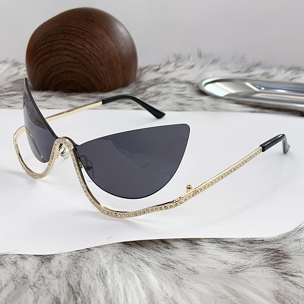 Sweet Edgy Rhinestone Gradient Cat-Eye Decorative Glasses Thin Metal Frame Irregular CutStylish Photo-Ready Eyewear for Outfits