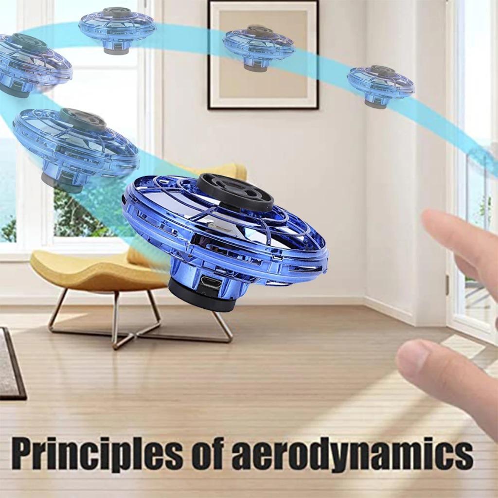 Magic UFO Flying Orb Ball Toy Rechargeable UFO Flying Spinner with Lights Mini Drone Aircraft Toy LED UFO Type Toy Kid Gift