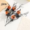 Spooky Halloween Home Decor Artificial Pumpkin Stems, Black Branch with Maple Leaves, Fake Leaf And Gothic Floral Arrangement for Vase,