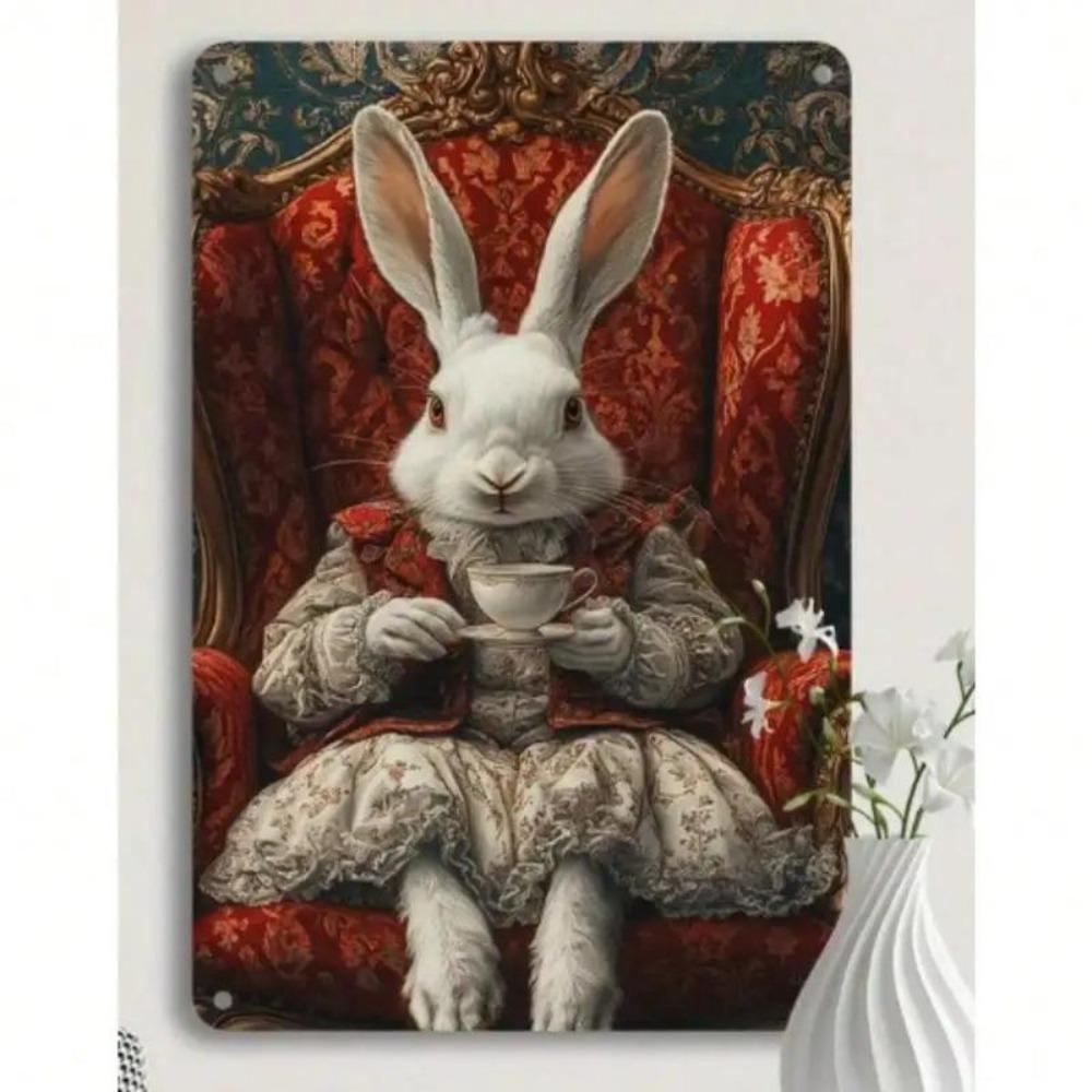 Vintage Victorian Rabbit Tin Wall Art Boho Home Decor Sign